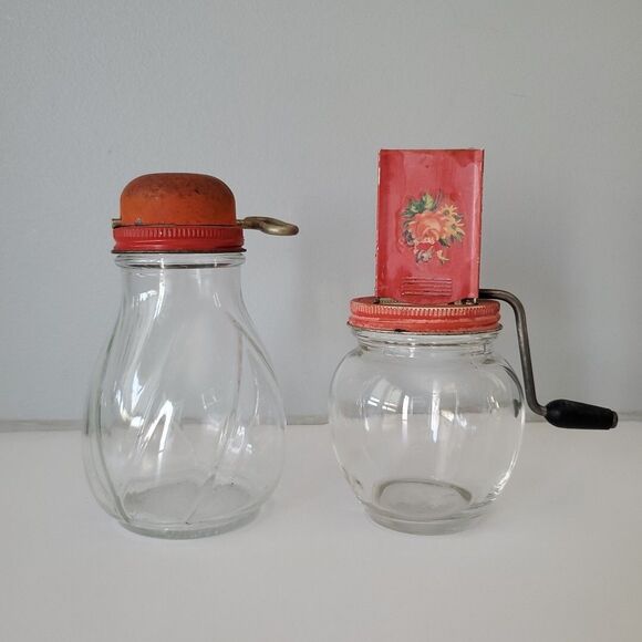 Anchor Hocking and Hazel Atlas Set of 2 Glass Vintage Nut Spice Grinder Choppers - Picture 1 of 10
